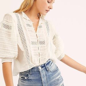 NWT Free People One Roselind Crochet Lace Puff Sleeve Blouse